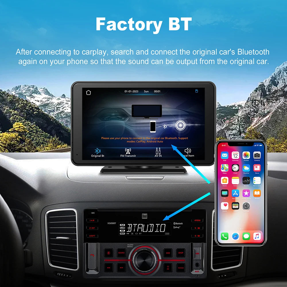 7 Inch Touch Screen Car Portable Wireless Carplay Android Auto Multimedia Player Bluetooth Phonelink FM Radio